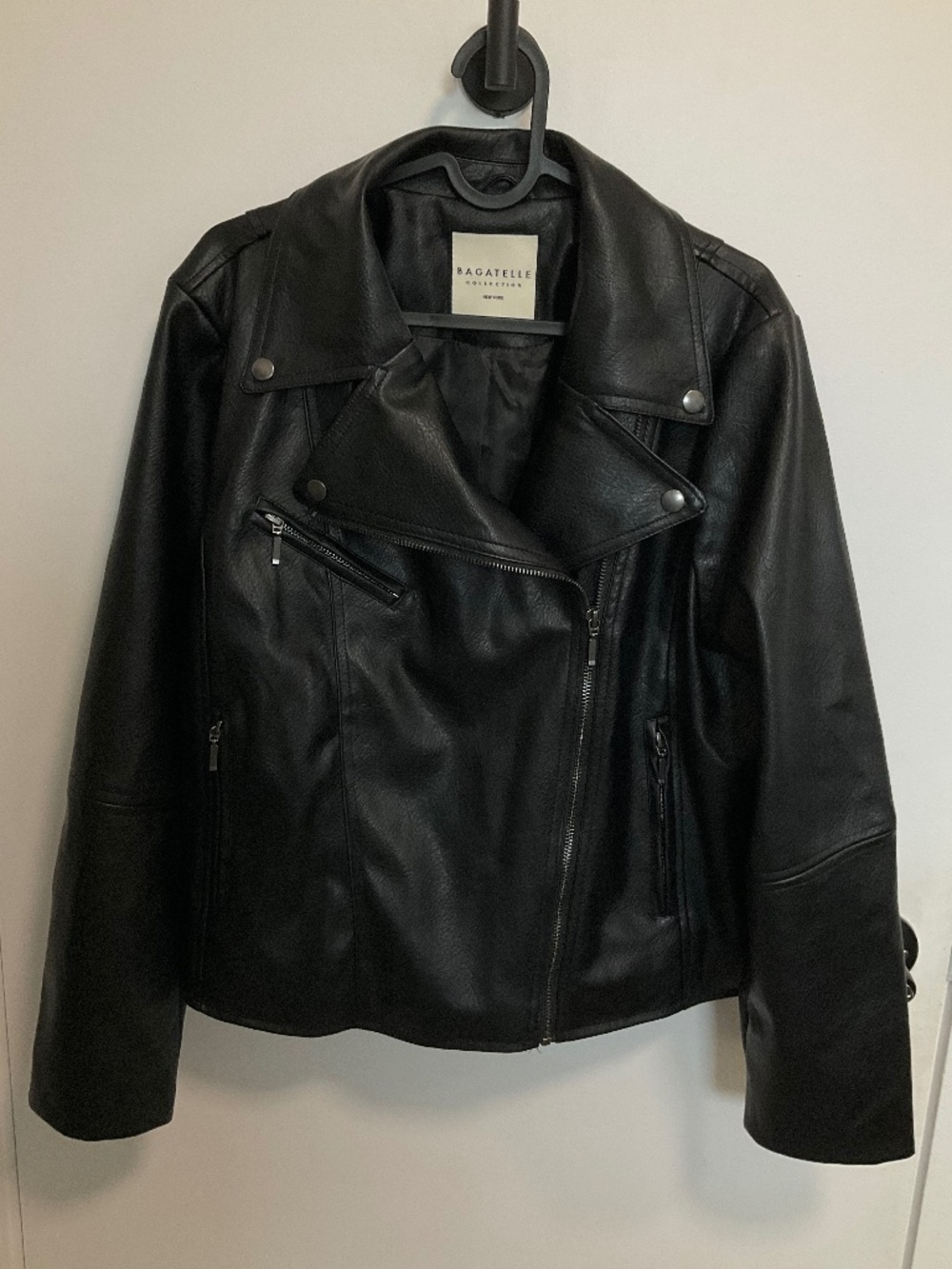 Bagatelle New York biker moto black jacket with asymmetric zipper - extra large
